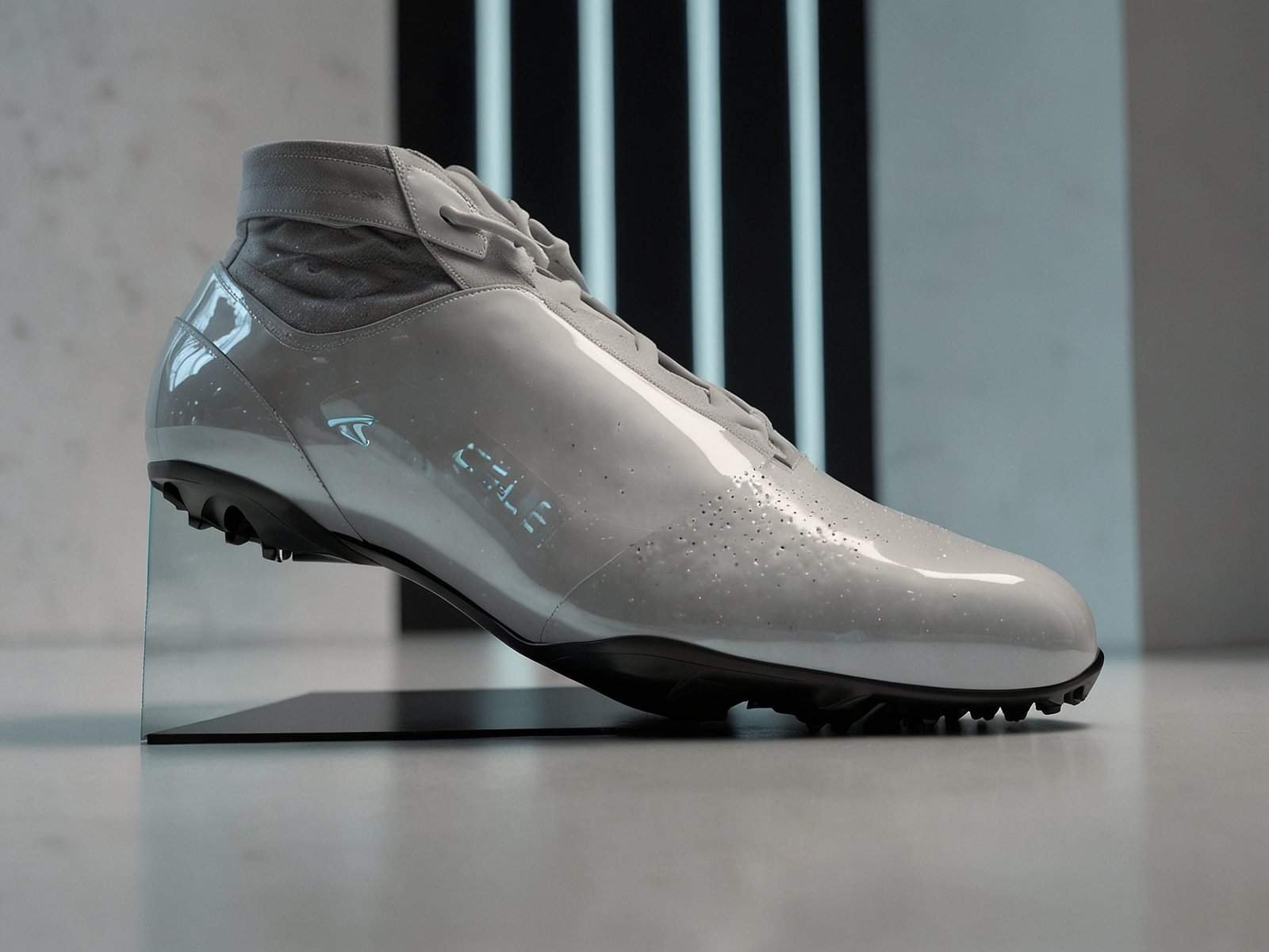 Default futuristic tesla boots hovering on a promo display 0