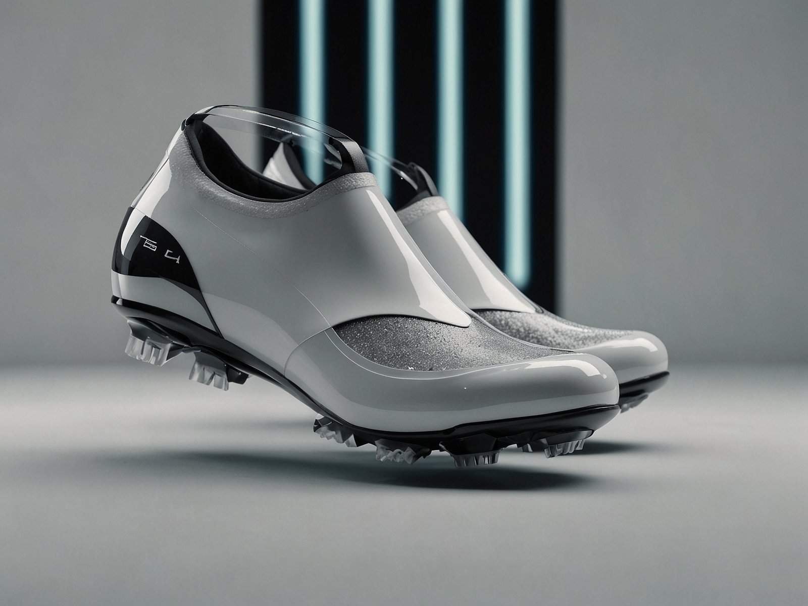 Default futuristic tesla boots hovering on a promo display 1