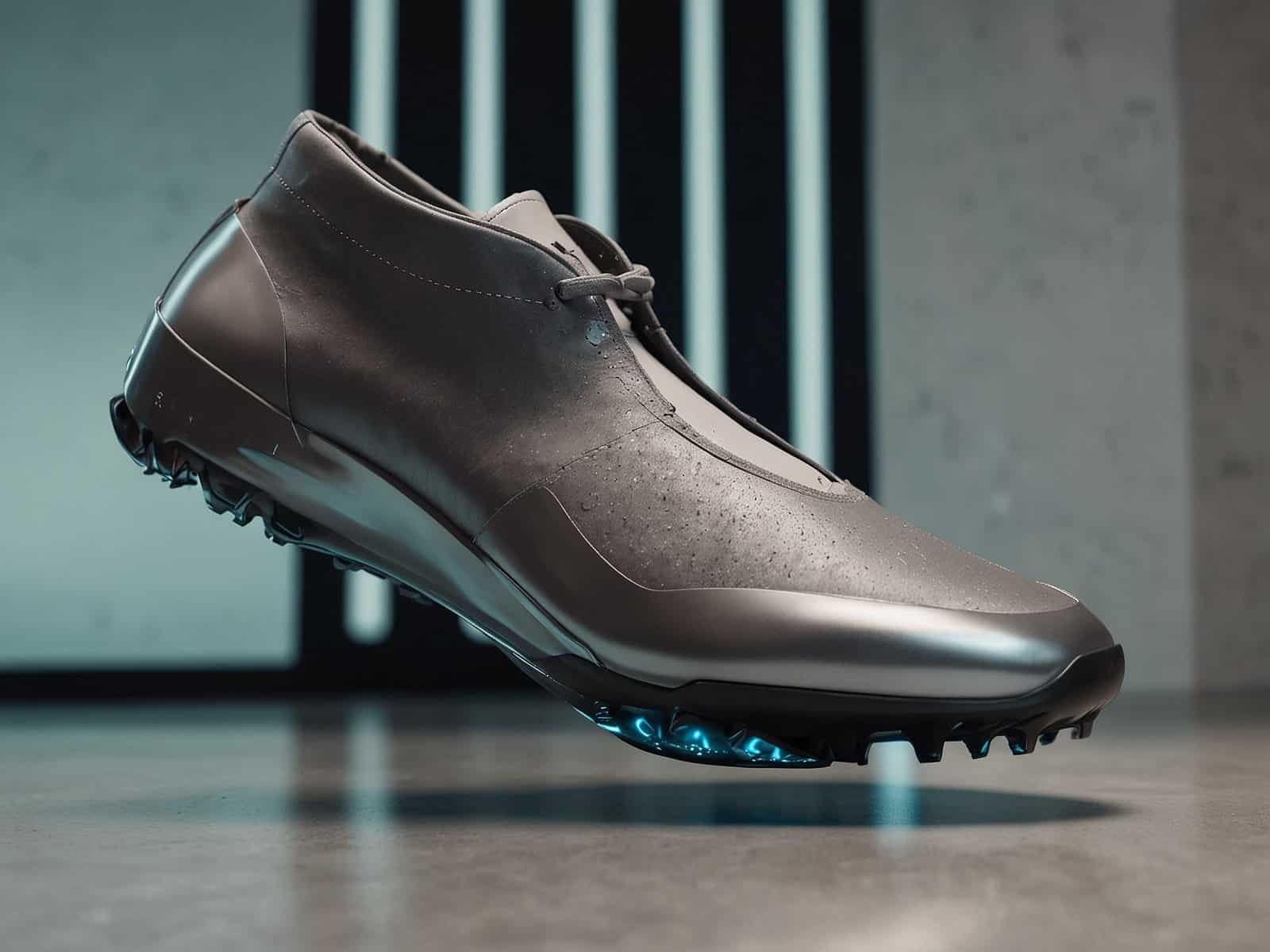 Default futuristic tesla boots hovering on a promo display 2