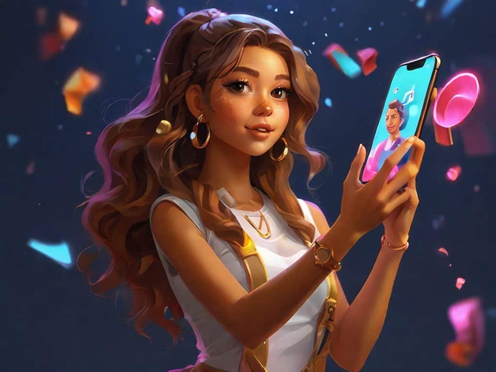 Default A young upcoming influencer is making a tiktok on her 0