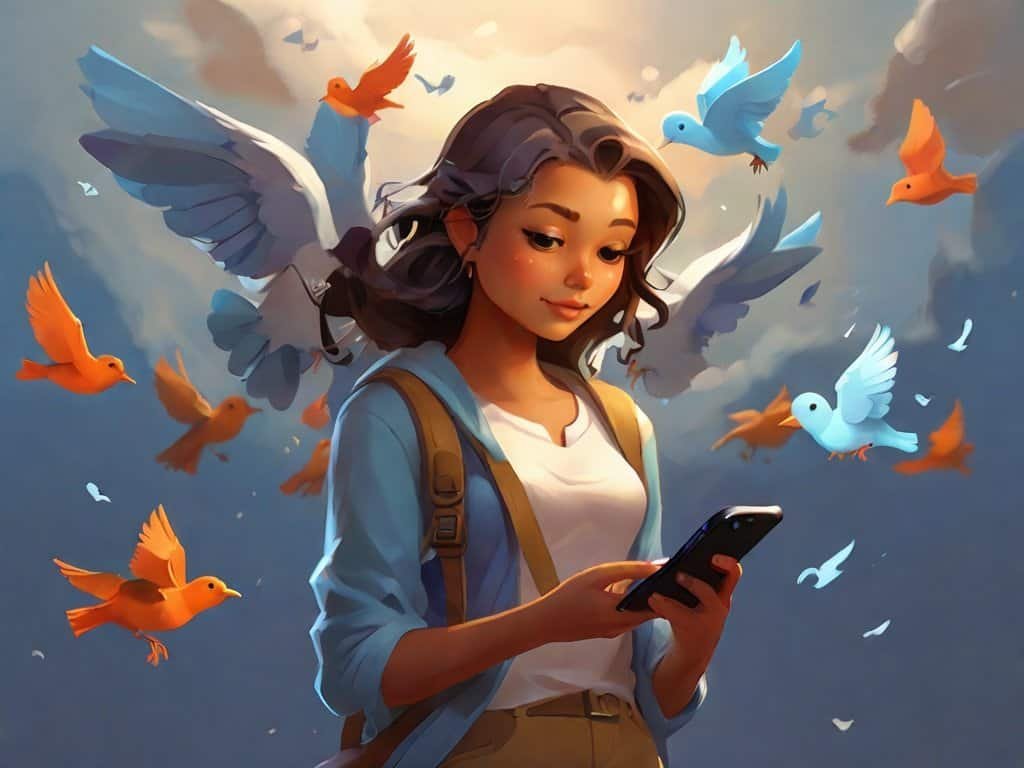 Default A young upcoming blogger is tweeting on her phone twit 0