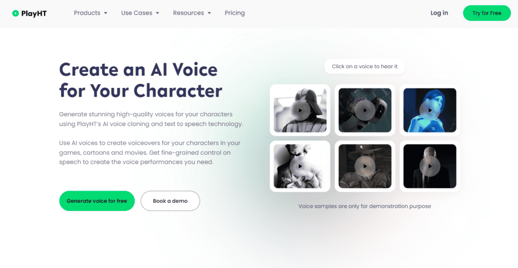 PlayHT AI Voice Generator Make Your Own AI Voice Character Hero Image Web