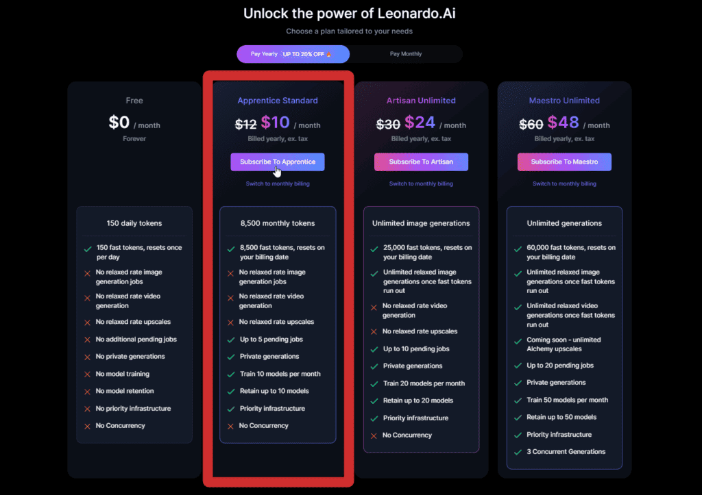 Leonardo ai website pricing1
