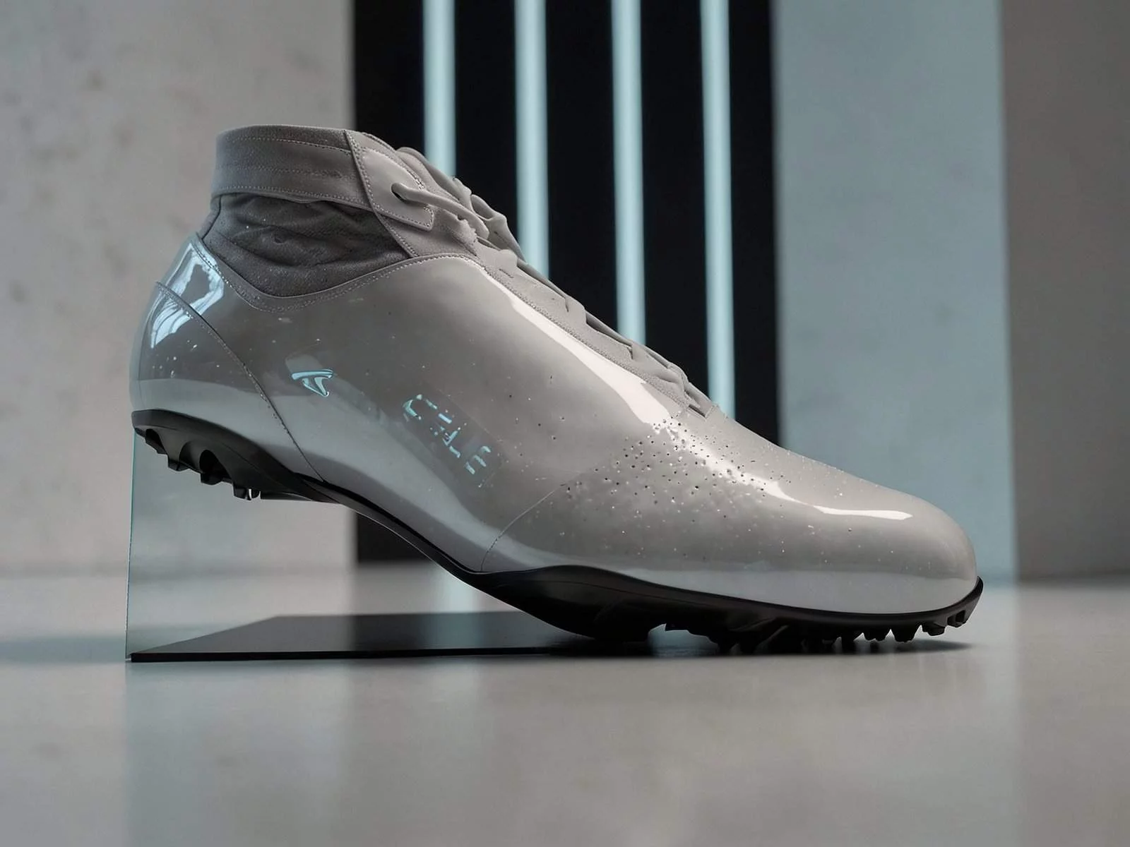 Default futuristic tesla boots hovering on a promo display 0