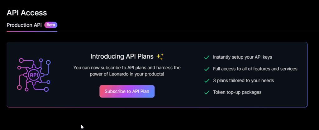Leonardo ai website app page api